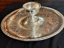 Vintage WM. Rogers 866 Silver Plated Etched Floral Chip and Dip Tray