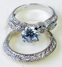 QVC Diamonique Sterling Silver 1.60ct Vintage Inspired Bridal Set Ring Size 10