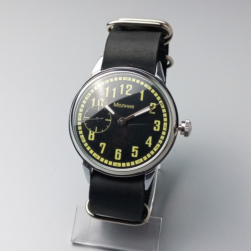 Marriage Vintage Uhr Sowjetische Herren Armbanduhr mit Lederband schwarzes Ziffernblatt - Bild 12 von 12