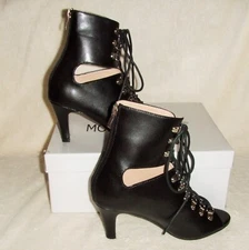 Monroe & Main Black Lace Up High Collar Peep Toe Ankle Bootie Size 6 Med. ~ Goth