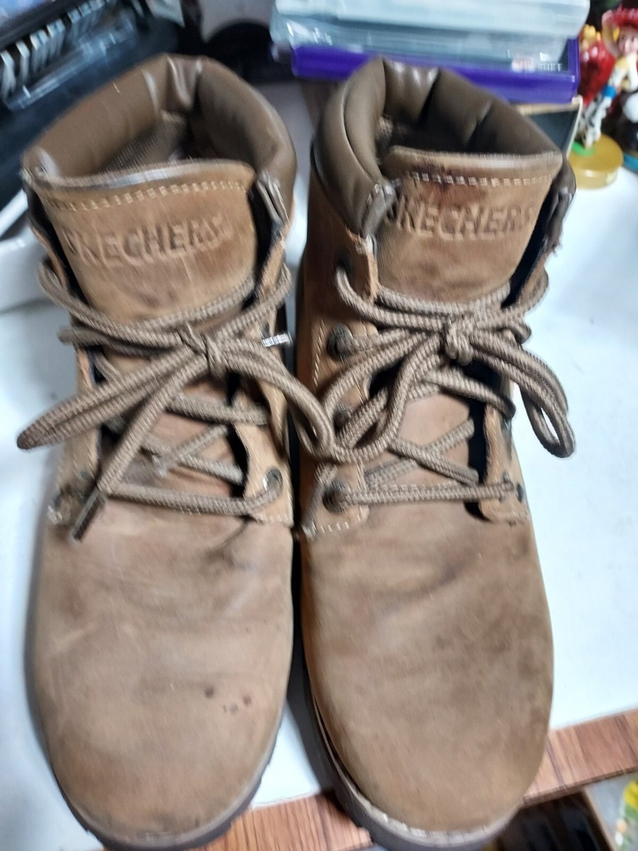 VGC WOMENS SKECHERS 47809 CHUNKY BOOTS COMFORT BROWN LEATHER - Main Image