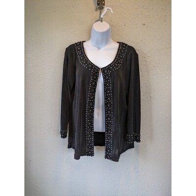 Chico's Travelers Embellished Cardigan Open Front Jacket Black 2 LARGE Mature
