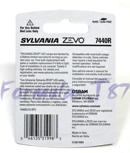 Sylvania ZEVO LED Light 7440 Red Two Bulbs High Mount Stop 3rd Brake Upgrade Fit - Picture 3 of 12