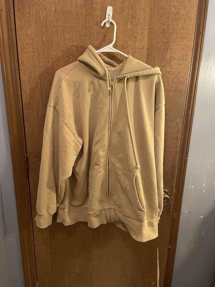 Aritzia TNA Sweatfleece Boyfriend Fit Full Zip Hoodie Tan Sz