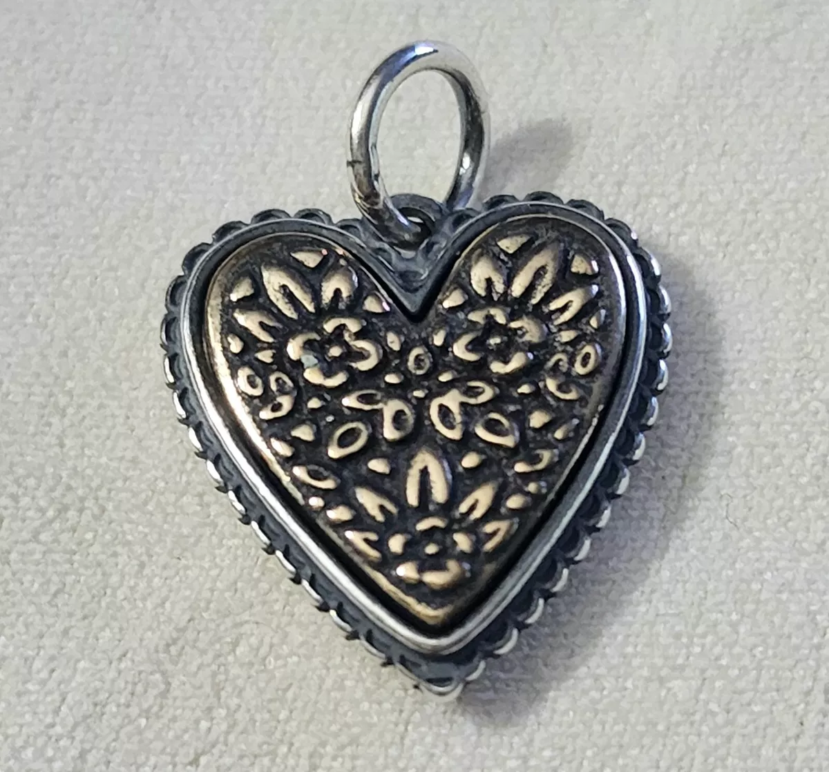 James Avery Retired Heirloom Heart Charm Sterling Silver Bronze