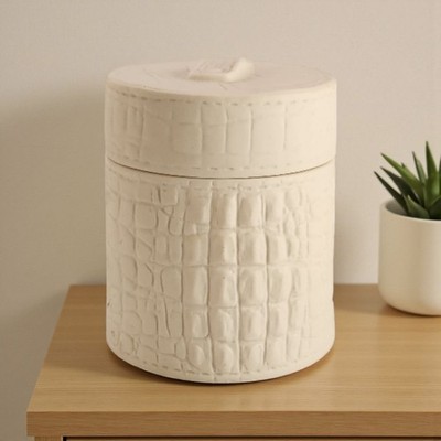 Jonathan Adler Croc Leather Pattern White Bisque Porcelain Jar Canister Lid 4''