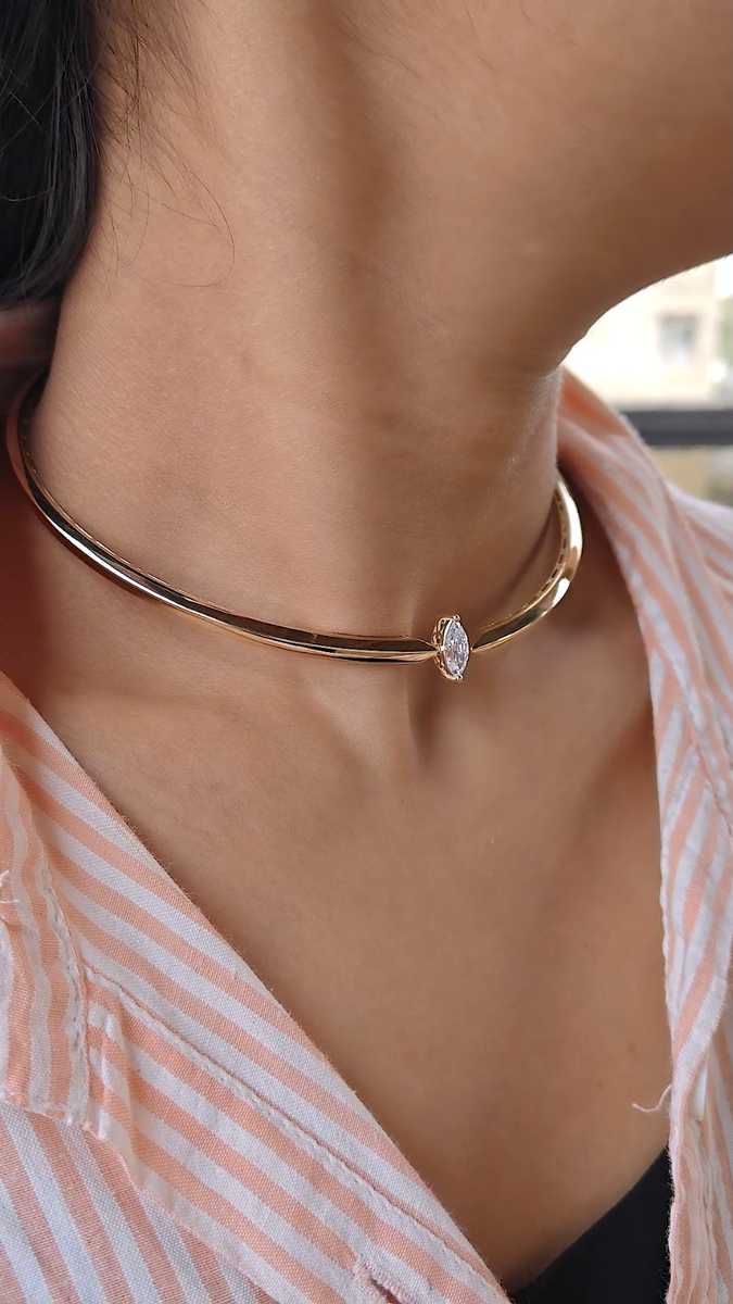 h&e社天然石正❕ This is reserved for Ken Chi. Natural SI/H Marquise Diamond Choker Necklace 18k Yellow Solid