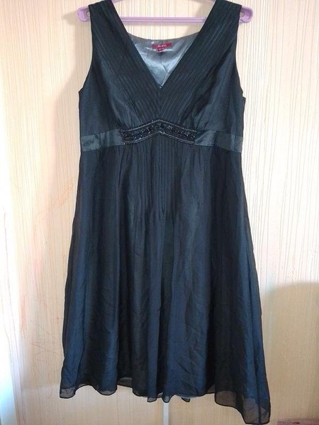 Women Monsoon Dress Black Silk 44 / XXL #NLJZ