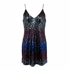 Anna Kaci Sequin Ombre V-Neck Spaghetti Strap Mini Dress Party Glam Medium