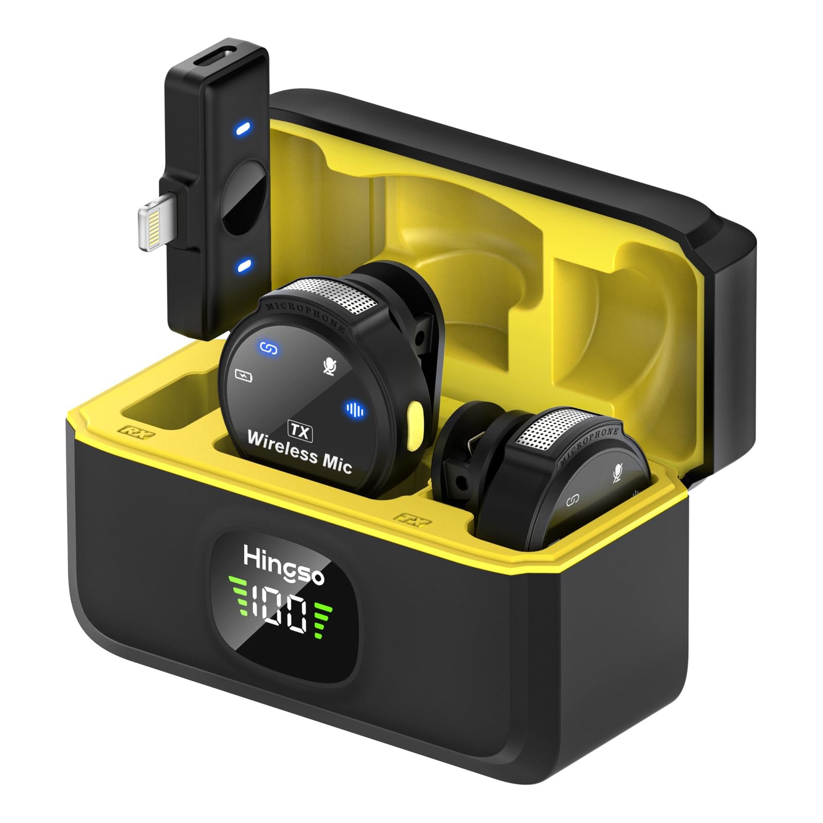 Wireless Lav Mic for iPhone Android with 48kHz HD Audio 50Hr Battery Noise Cancellation