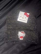 GIRLS Small Ladies Hello Kitty Winter Beanie Hat Black Kitty Patch Sanrio