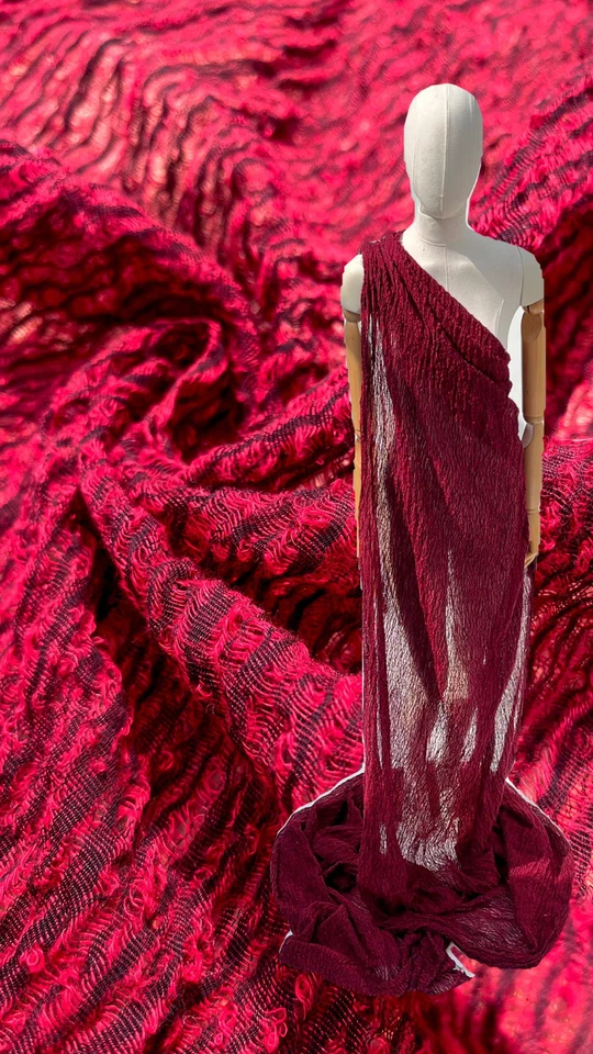 Red Color Textured Cotton Linen Blended Sewing Fabric By 2 Meters - Image 3 of 4