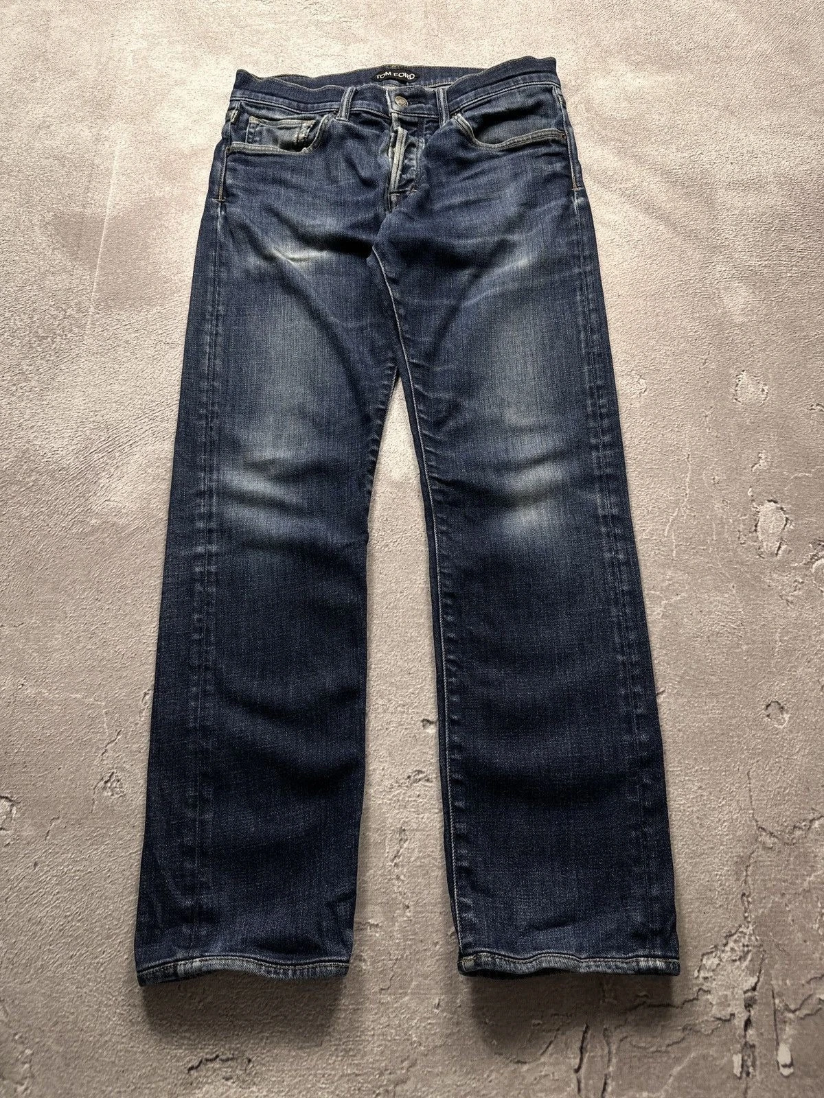 Tom Ford — Vintage 00s Tom Ford Era Washed Denim Jeans Straight Fit Indigo Men's Size 30