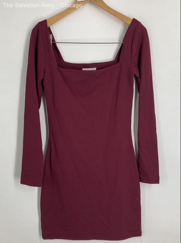 Babaton Womens Burgundy Square Neck Long Sleeve Mini Dress Size Medium
