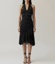 Black Mesh Halter Formal Dress Party Cocktail Wedding Fairy Goth Y2K Prom Bling