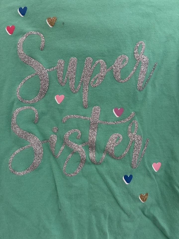 Camisa Carter's Niños Niñas Brillo Super Hermana Algodón Con Capucha Manga Larga Verde 4 Foto 3 de 4