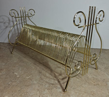 Vintage MCM 45 rpm Record Holder Rack Music Lyre Ends Metal 14" 60-45's