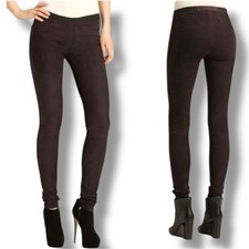 Helmut Lang Eggplant Textured Stretch Lambskin Skinny Leather Pants Size 6
