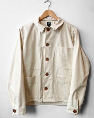 French Chore Jacket - Washed Ecru Cream - Recycled Cotton - Made In England 2XL