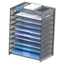 10 Tier Paper Organizer - Letter Tray Mesh Desk File Organizer with Black