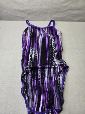 Speedo Endurance+ Girls Purple Open Back Swimsuit One Piece Youth Sz 26/10 NWT