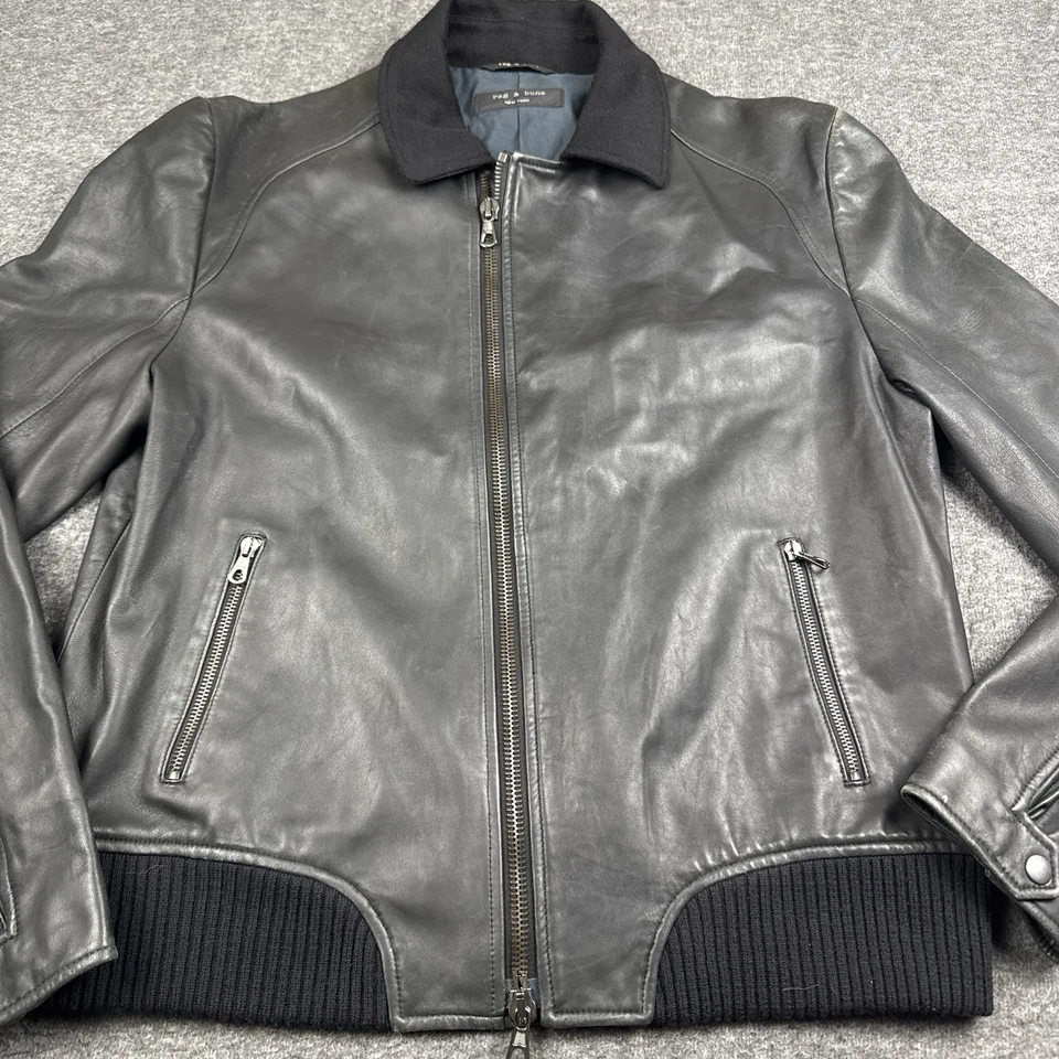 Chaqueta de Cuero Rag & Bone Cordero Talla 44 Negra Cremallera Completa Motocicleta Foto 2 de 4