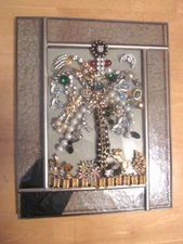 Vtg Palm Tree Jewelry Art Collage 7 3/4  X  9 3/4"