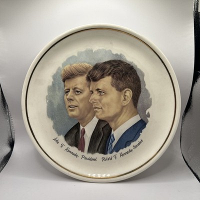 VTG JFK President and RFK Senator Commemorative Plate Gold Trim 7 1/4 