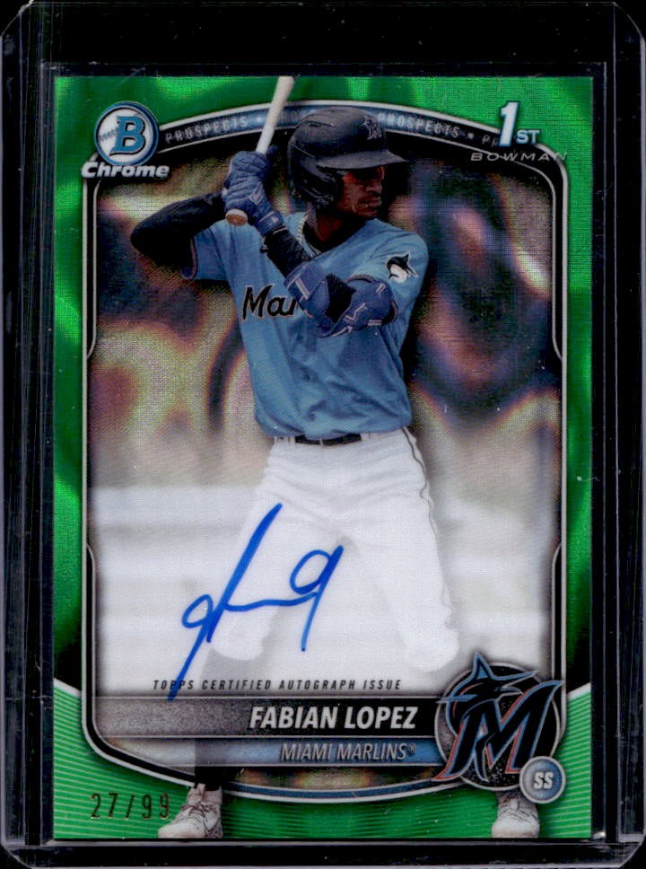 2025 Bowman Fabian Lopez Chrome Auto Green Lava Refractor 1st Prospect #27/99
