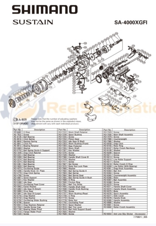 101MB / RD18385 SHIMANO Reel Handle - original for SUSTAIN