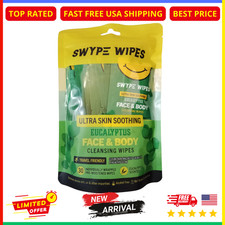 Eucalyptus Body Face Wipes 30ct Travel Cleansing Towelettes Refreshing On-The-Go