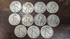 Liberty Walking Half Dollar Silver Coins Lot of 10 Circulated 1918-1945