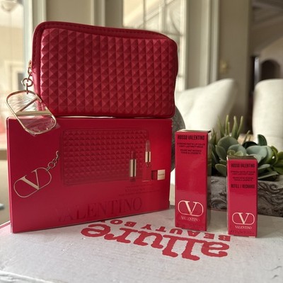 Valentino Beauty Rosso Lipstick Set w/ Bag   Matte 123R Falling for Nude + Satin