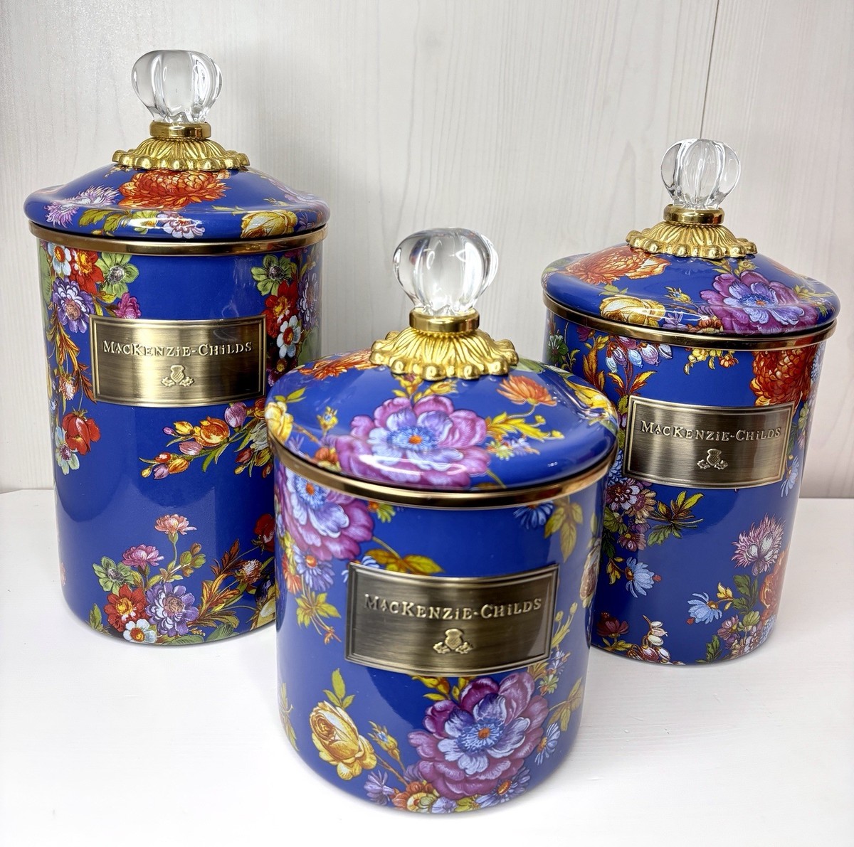 MacKenzie Childs Flower Market Blue Lapis 3pc Canister Set | eBay