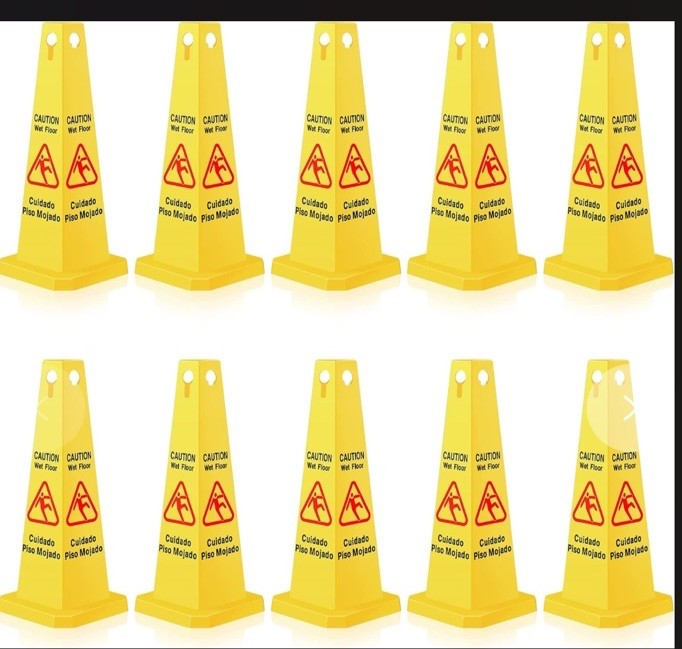 10 Pack Yellow Wet Floor Cone Sign 4 Sided Bilingual Caution Safety Cone