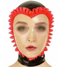 Latex Hood Clear Face Rubber Mask with Lace ruffles Back Zipper Headgear Cosplay