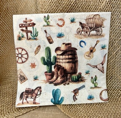 L-088 Western, cowboy decoupage napkins, napkins, crafting napkins, paper crafts