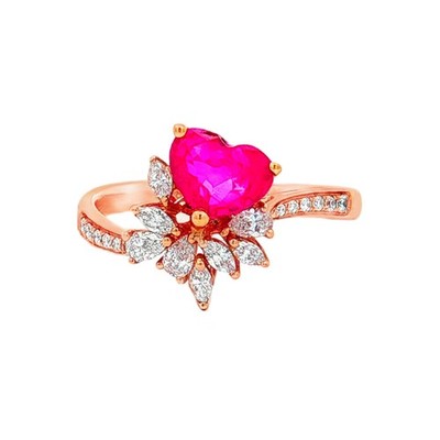 18K Rotgold natürlicher Herz Rubin und Diamant Größe 6 # Verlobungsring TF0045