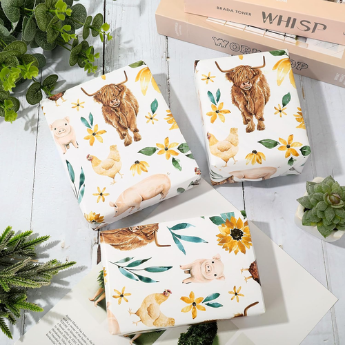 6 Sheets Highland Cow Sunflower Wrapping Paper -Not Roll- Gift Wrap Paper Decora - Picture 4 of 7