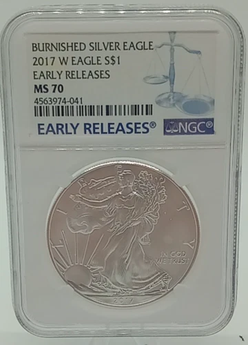 2017 W Burnished Silver Eagle S$1 NGC MS70 First Releases Blue Label