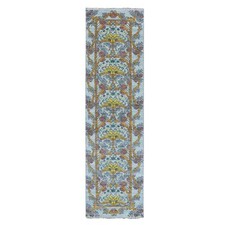 2'8"x9'5" Blue William Morris Inspired Pure Wool Hand Knotted Runner Rug R79968