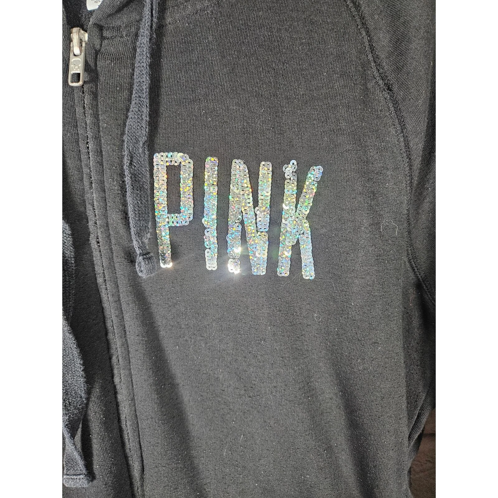 UNDERCOVER Felpa con cappuccio Victoria's Secret rosa Y2K nera paillettes arcobaleno grande scintillante zip anteriore