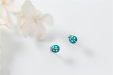 Unisex Silver Tiny Blue Ladybug Bug Stud Earrings