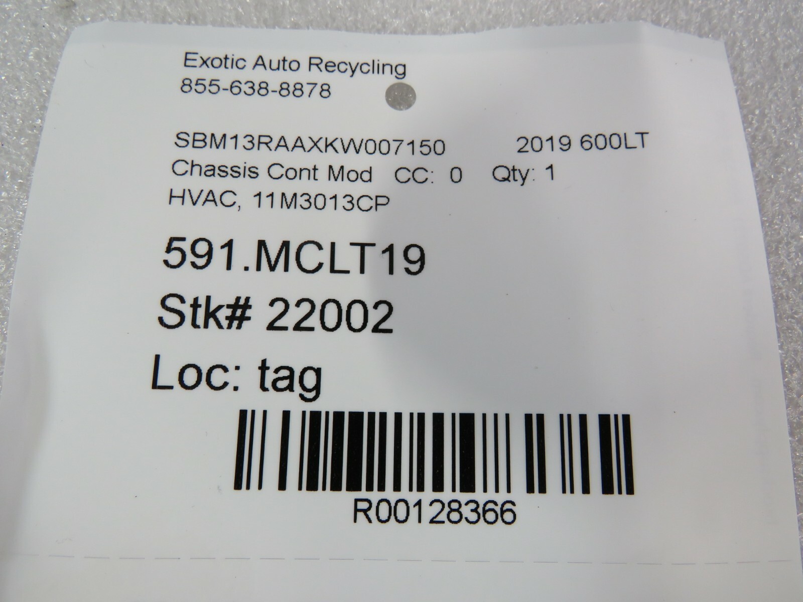 McLaren 600LT, HVAC Electronic Control Module, Used, P/N 11M3013CP