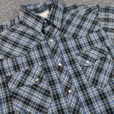 Wrangler Shirt Men M Blue Black Plaid Pearl Snap Western Rodeo Y2k Cowboy 0537