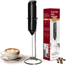 Electric Milk Frother Handheld with Stainless Steel Stand Battery Operated Whisk