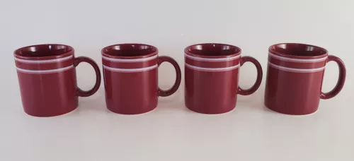 Vintage JMP Chromatics Coffee Mugs Cups Burgundy Set of 4 Japan