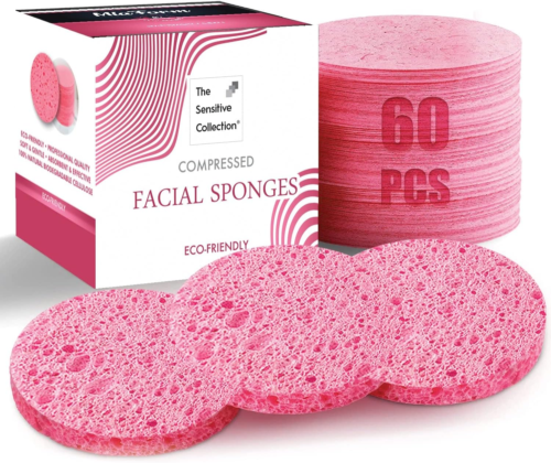 60-Count Compressed Facial Sponges, 100% Natural Cosmetic Spa Sponges for Facial
