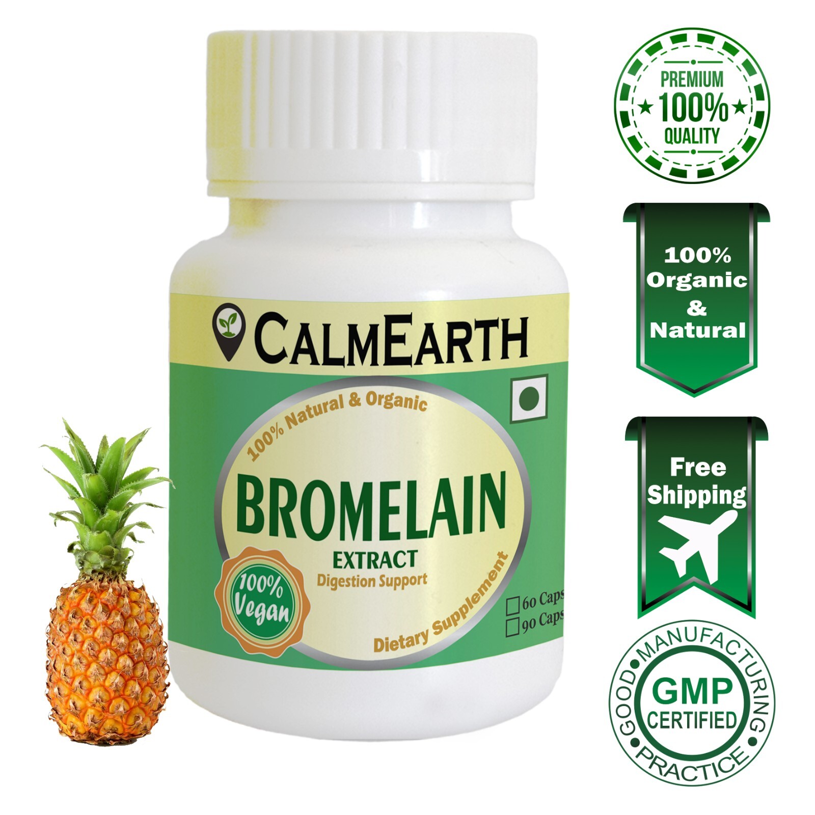 CalmEarth Bromelain Extract Capsule 3000 GDU/gm Pineapple Gas, Constipation