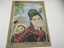 Seg De Paris Mother Child Asian Needlepoint Tapestry Canvas 14in By 20in France